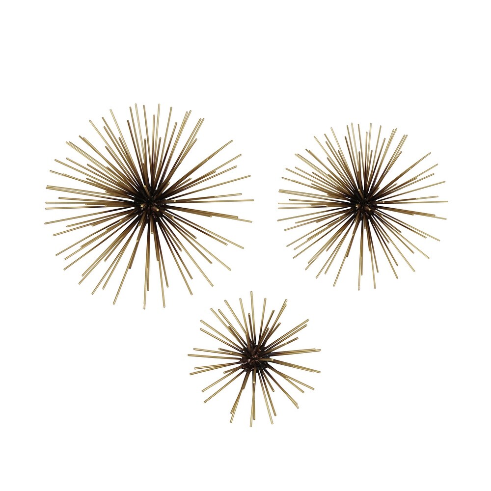 Stratton Home Decor Set of 3 Black and Gold Starburst Metal Wall Art   10.00 X 3.50 X 10.00