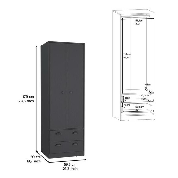 Bonaire Armoire with 2 Drawers and 2 Doors  Black ...