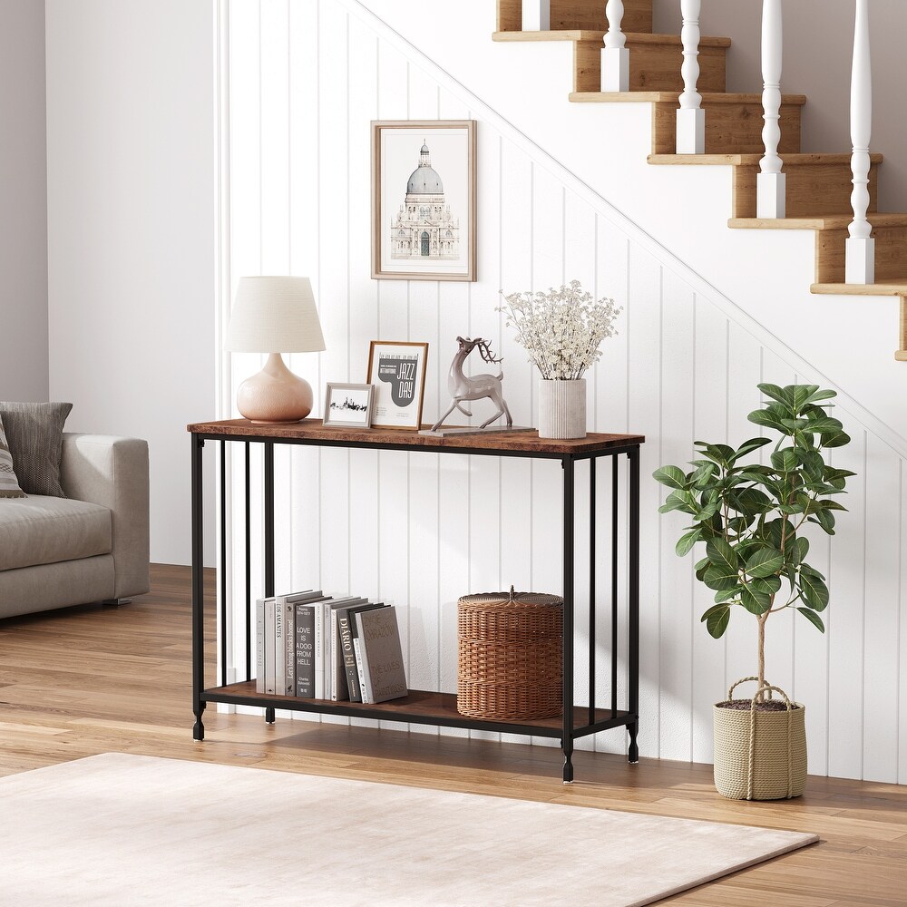 Console Table with Wood Shelf and Metal Frame