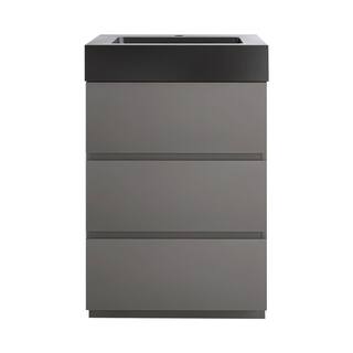 JimsMaison 24 in. W x 18 in. D x 37 in. H Freestanding Bath Vanity in Grey with Black Solid Surface Top Alice-F24GRB