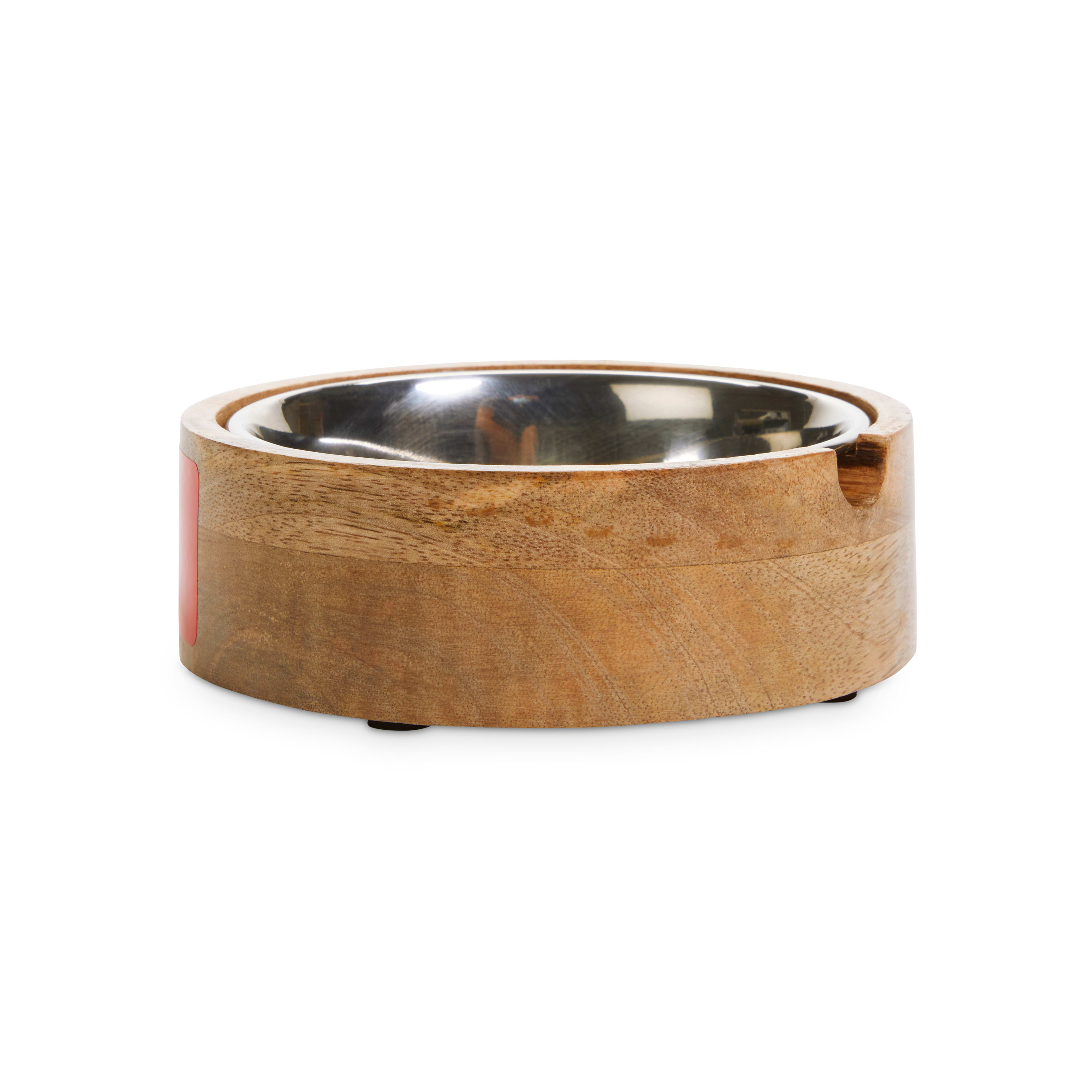 Reddy Stainless-Steel with Mango Wood Base Dog Bowl， 1 Cup