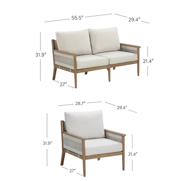 Kayden Bohemian 3Piece Patio Conversation Set，Outdoor Loveseat and Chair Set with Solid Acacia Wood Frame