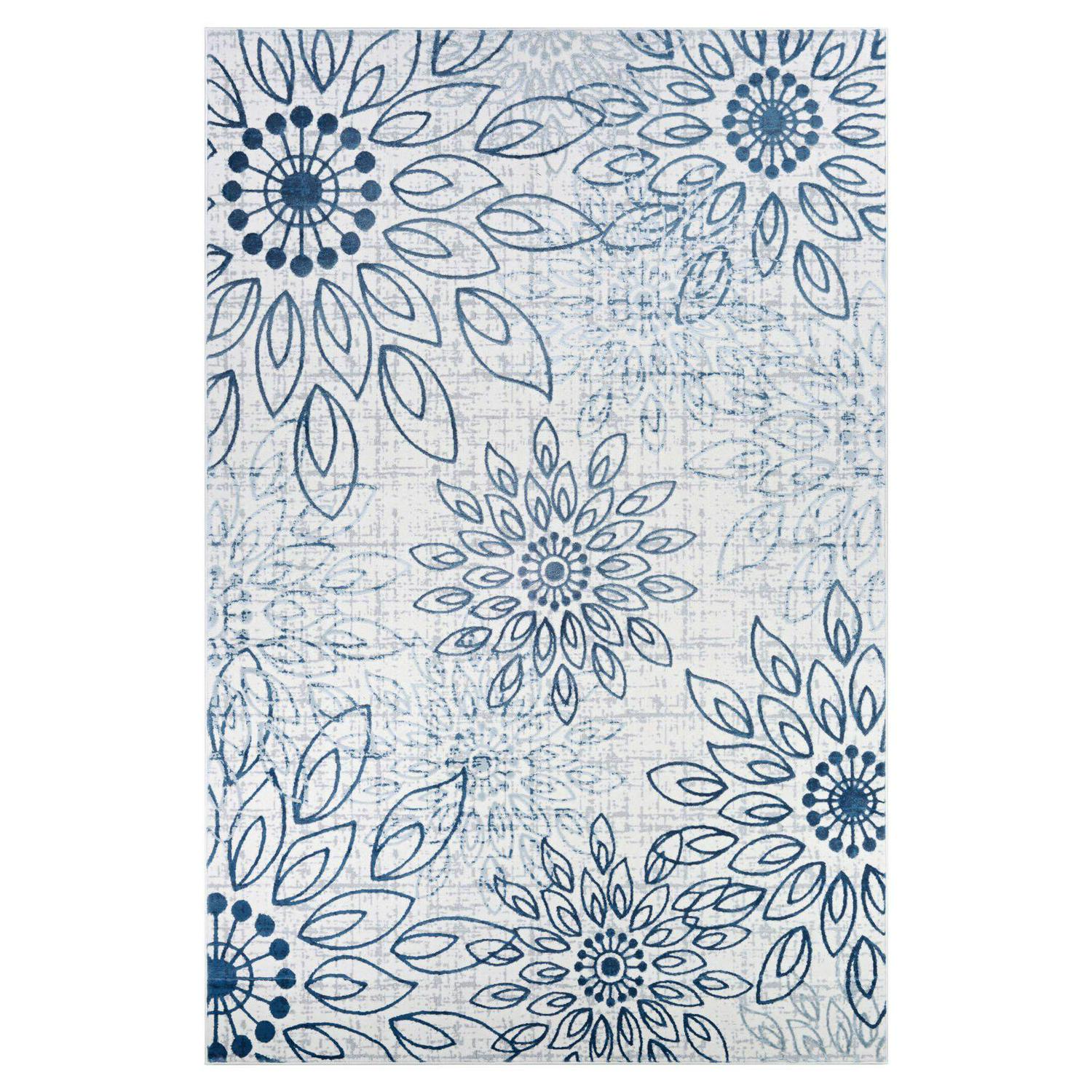 Calinda Summer Bliss Steel Blue-Ivory Area Rug  Multiple Sizes