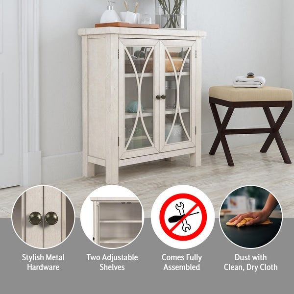 Hillsdale Bayside Wood 2 Door Console Cabinet， Antique White - 33H x 29W x 11.5D