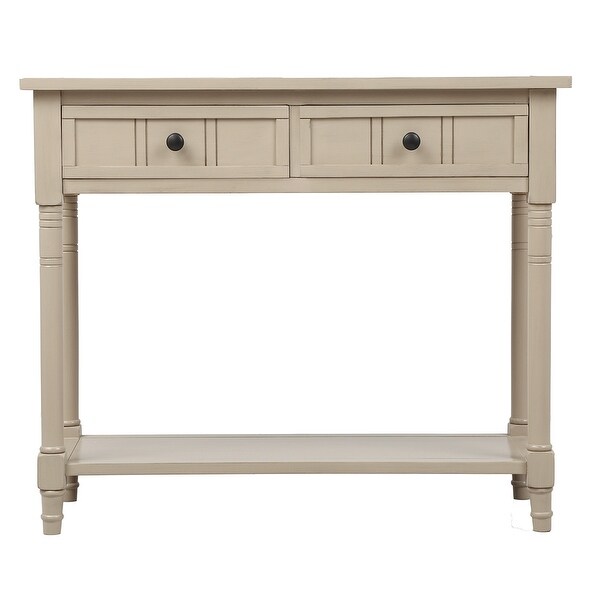 Daisy Series Sideboard Cabinet Console Table Traditional Carved Design with 2 Drawers and Bottom Shelf， Retro Grey