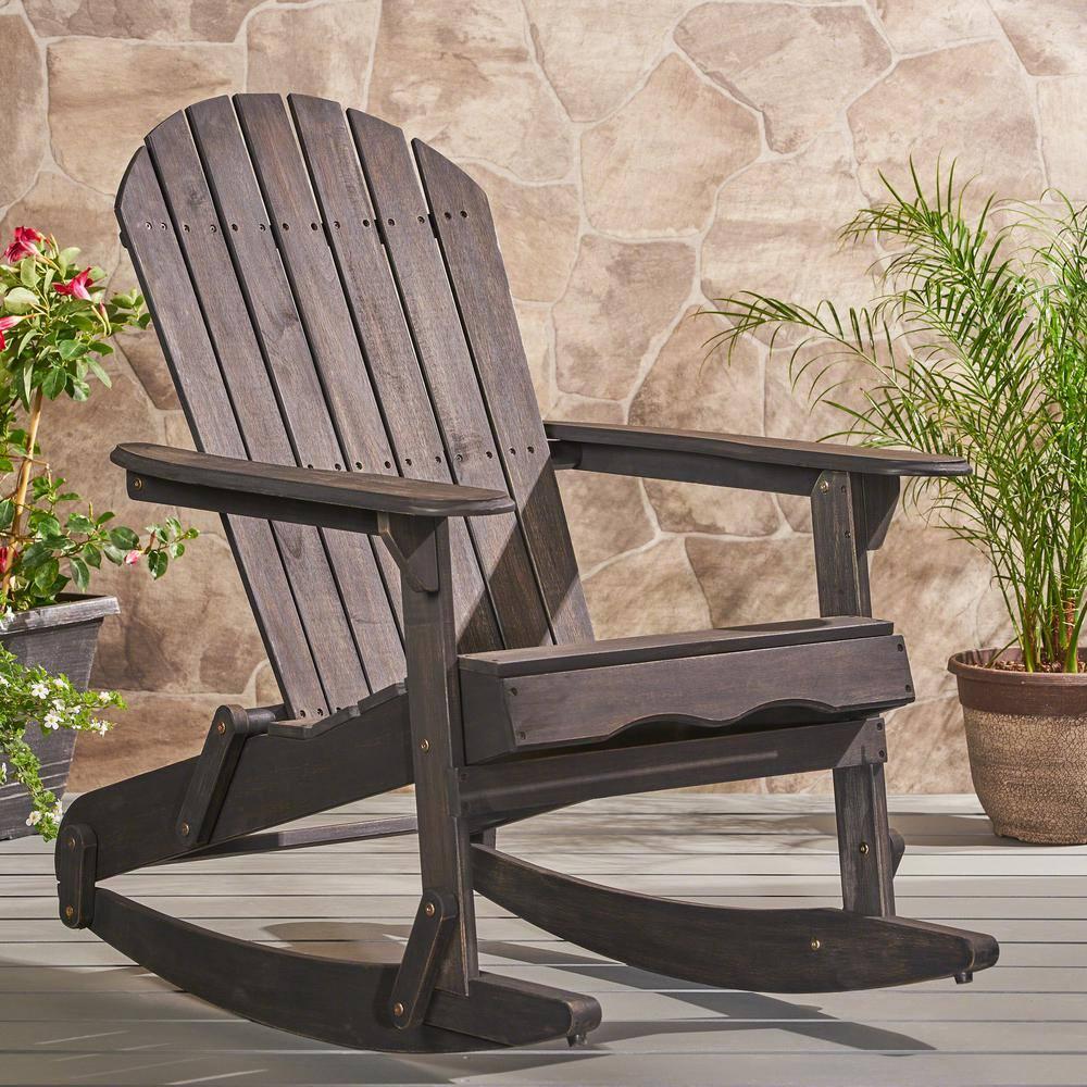 Noble House Rocking Dark Gray Wood Adirondack Chair