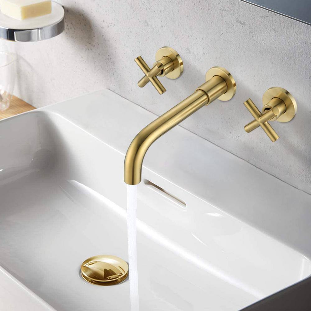 Nestfair Double Cross Handle Wall Mounted Bathroom Faucet in Gold DGP808BG