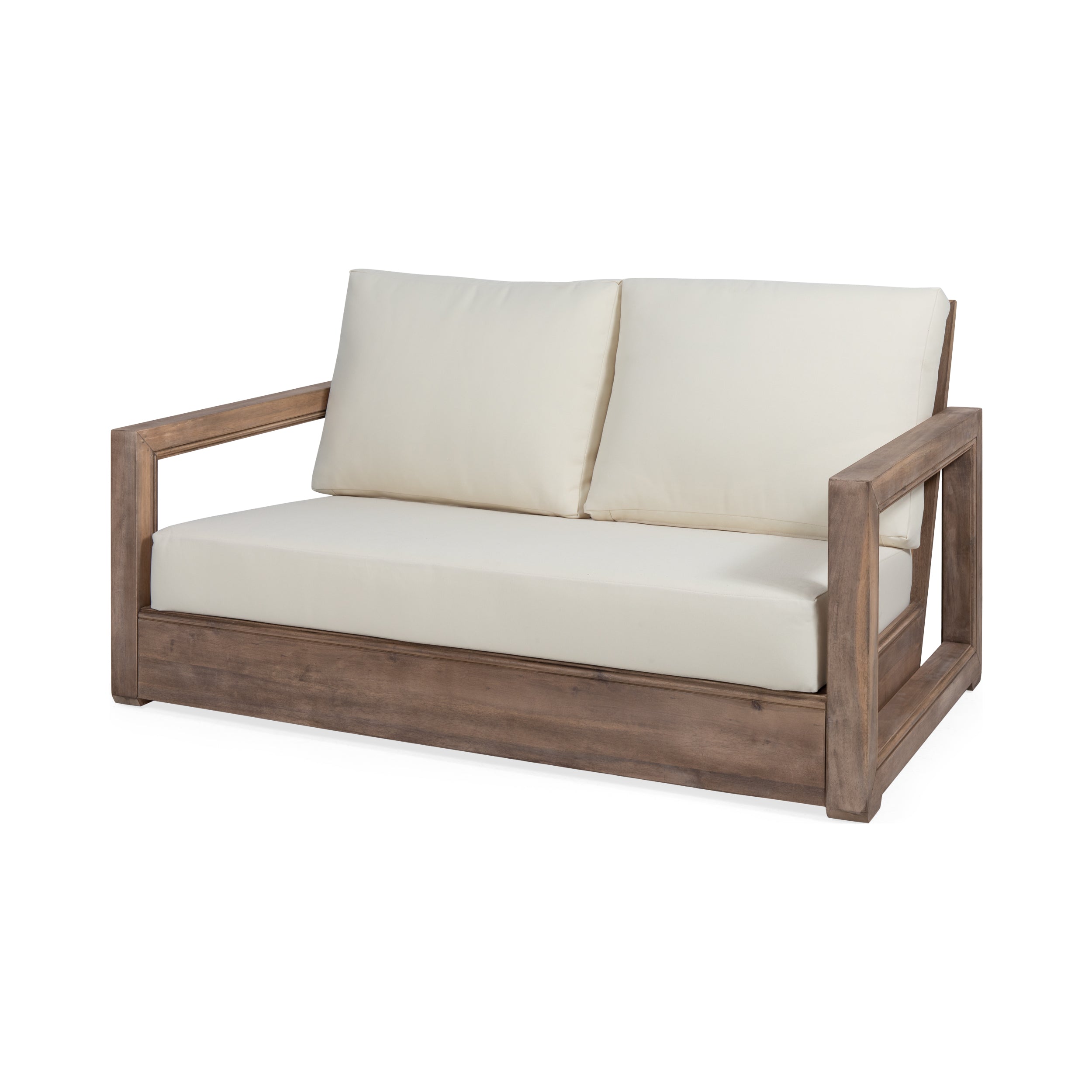 Andrae Outdoor Acacia Wood Loveseat Set with Coffee Table