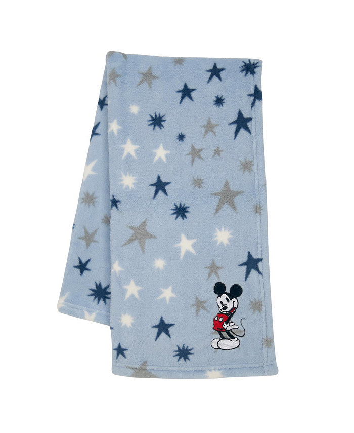 Lambs and Ivy Disney Baby Mickey Mouse Blue Star Fleece Embroidered Baby Blanket