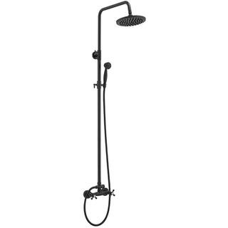 BWE 1-Spray Wall Bar Shower Kit 8 in. Round Rain Shower Head with Hand Shower And 2 Cross Knobs in Matte Black A-98015-B