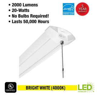 Commercial Electric 2 ft. 2000 Lumens Quick Easy Install LED Wraparound Light with Pull Chain Closet Laundry Room Shop Light Basement 568051410