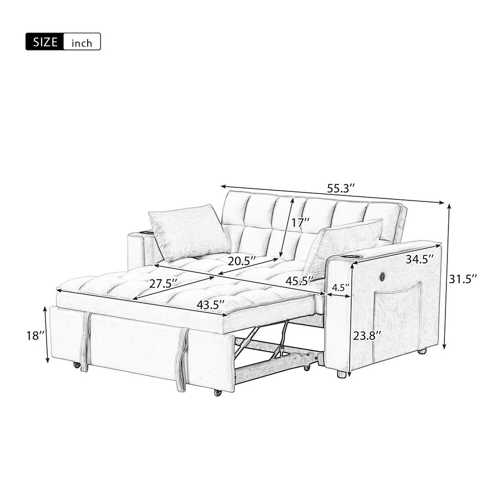 Multi Functional Convertible Sofa Bed  Loveseat w/Pull Out Sleeper Bed