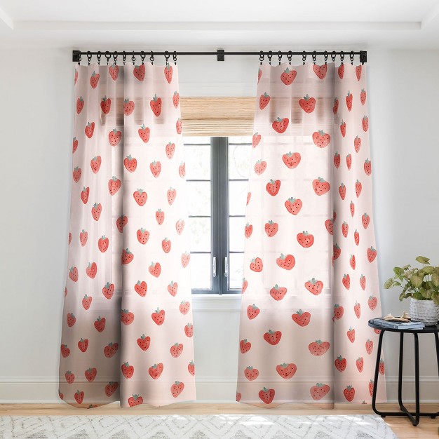 Emanuela Carratoni Strawberries On Pink Single Panel Sheer Window Curtain Deny Designs