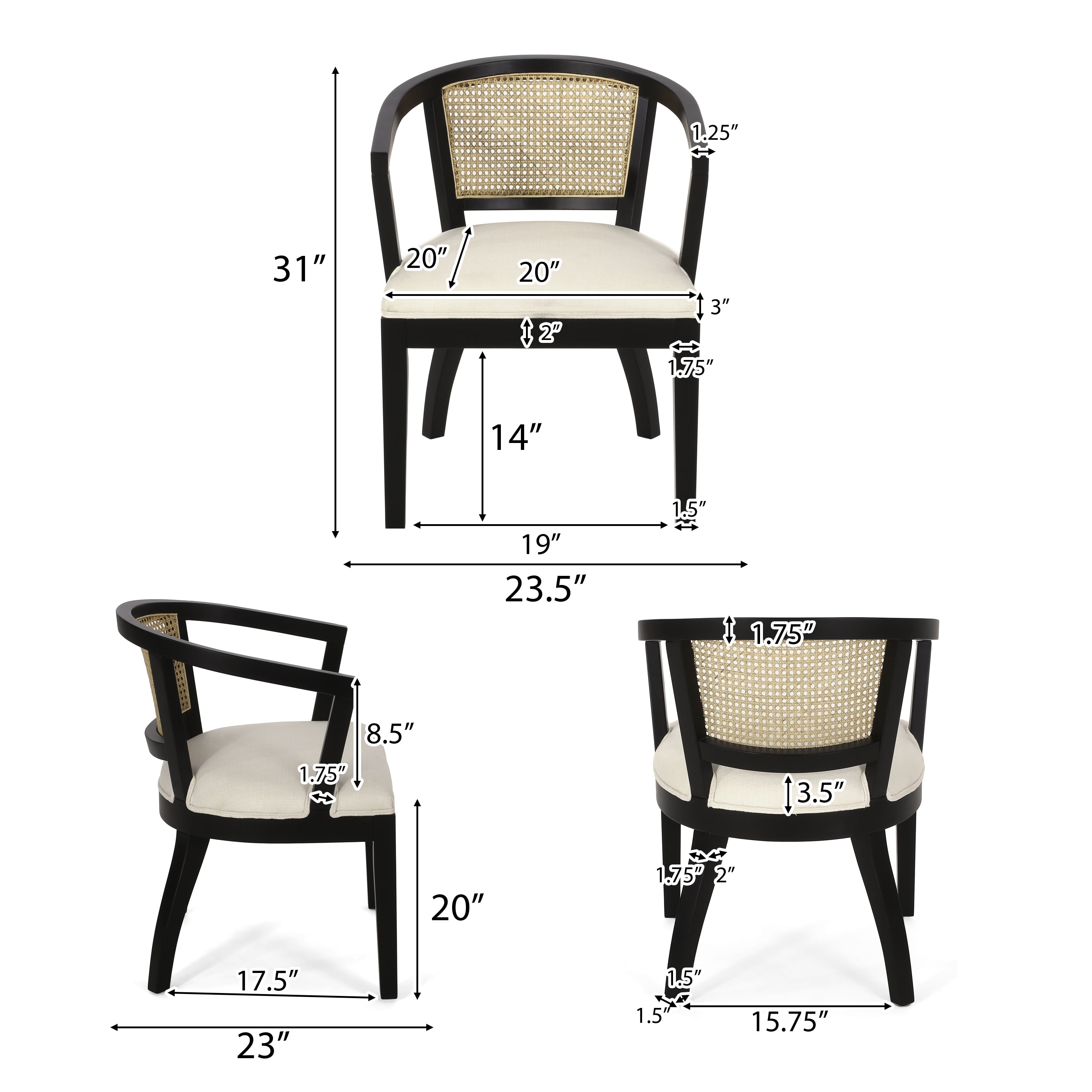 Dumars Traditional Upholstered Wood and Cane 5 Piece Dining Set