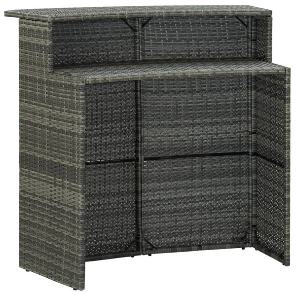 3 Piece Patio Bar Set with Cushions Poly Rattan Gray - Overstock - 37576267