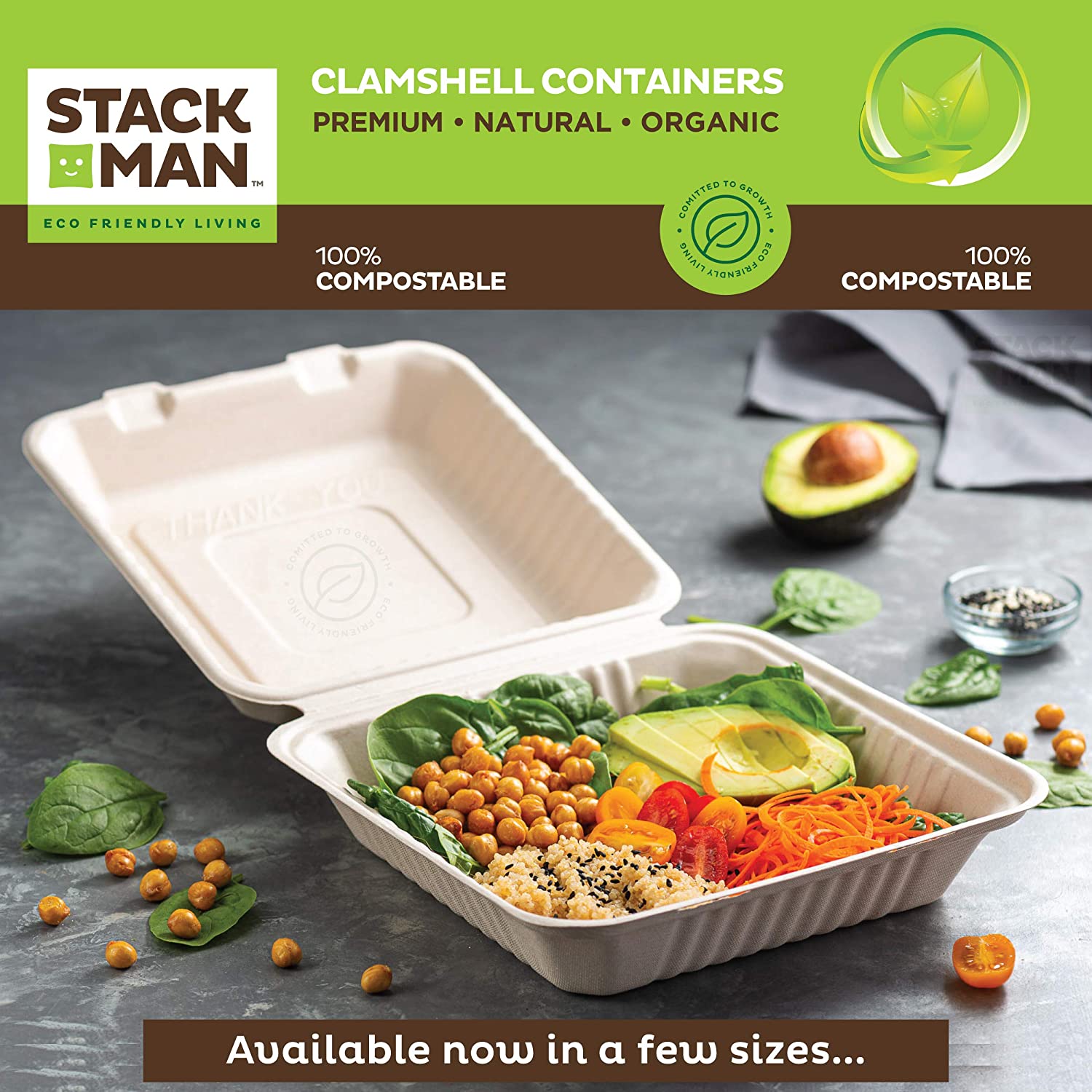 Stack Man 100% Compostable 12 oz. Paper Bowls [125-Pack] Heavy-Duty Quality Natural Disposable Bagasse