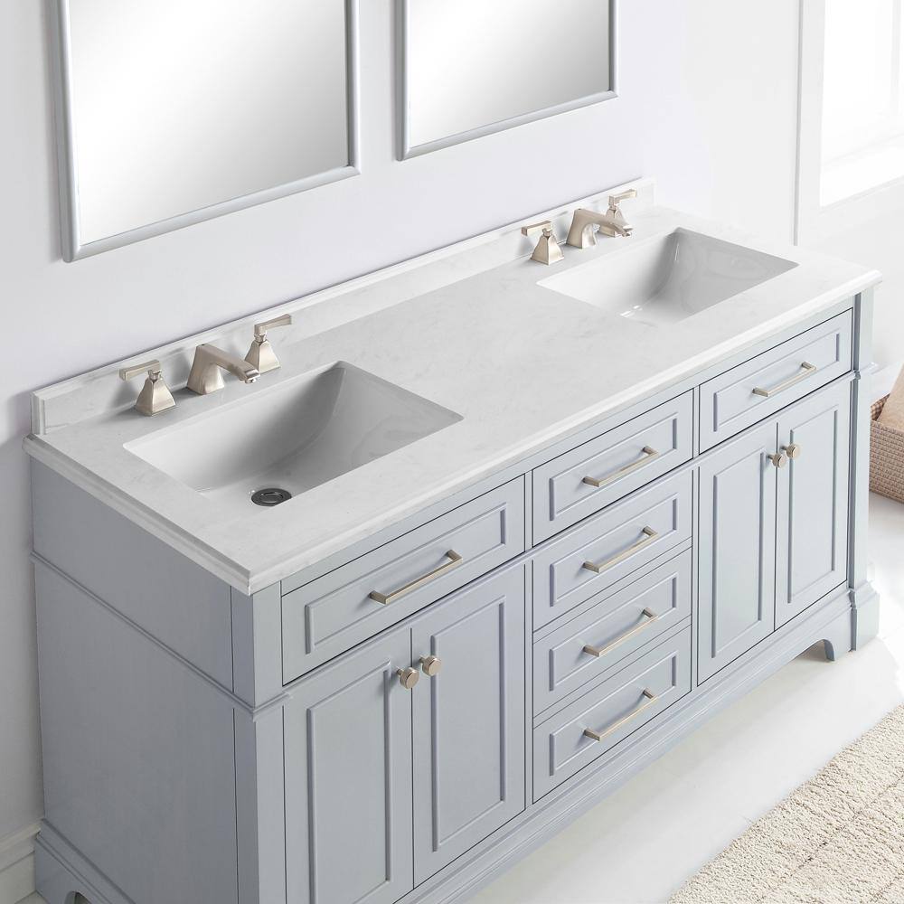 Home Decorators Collection Melpark 60 in. W x 22.3 in. D x 34.5 in. H Freestanding Bath Vanity in Dove Gray with White Cultured Marble Top Melpark 60G