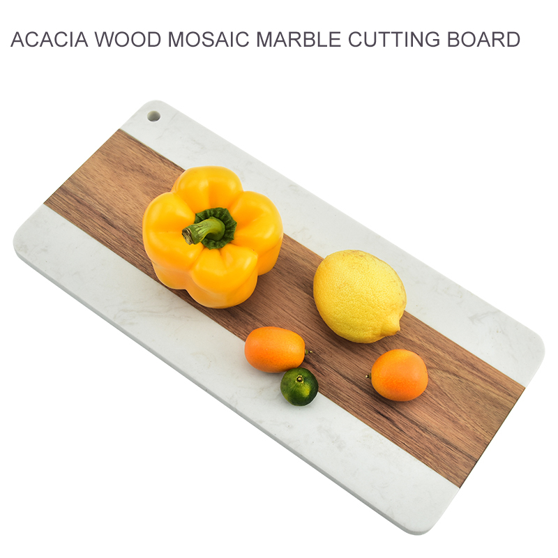 J QUATTUOR Acacia Wood and White Marble Mosaic Cheese Board， or Cutting Board，  Rectangular