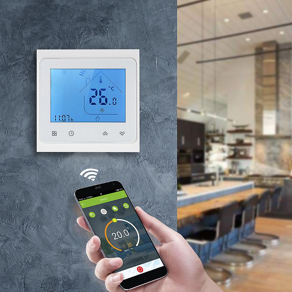 16a Programmable Electric Floor Heating Thermostat Temperature Controller Touchscreen Lcd With Backlight Voice Control Function