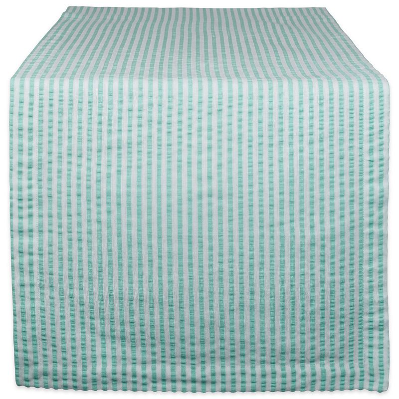 72 Aqua Blue and White Seersucker Striped Rectangular Table Runner