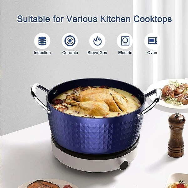 3.7 Quart Cooking Soup Pot with Lid， Round Small Nonstick Soup Pot 3.3 L with Lid， Blue Nonstick Induction Stock Pot