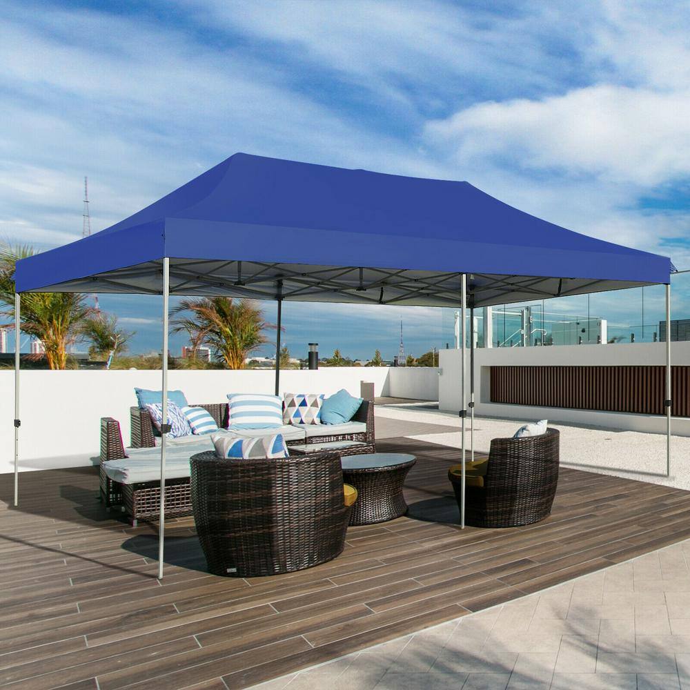 10 ft. x 20 ft. Blue Adjustable Folding Heavy-Duty Sun Canopy with Carrying Bag HY-OP70659BL