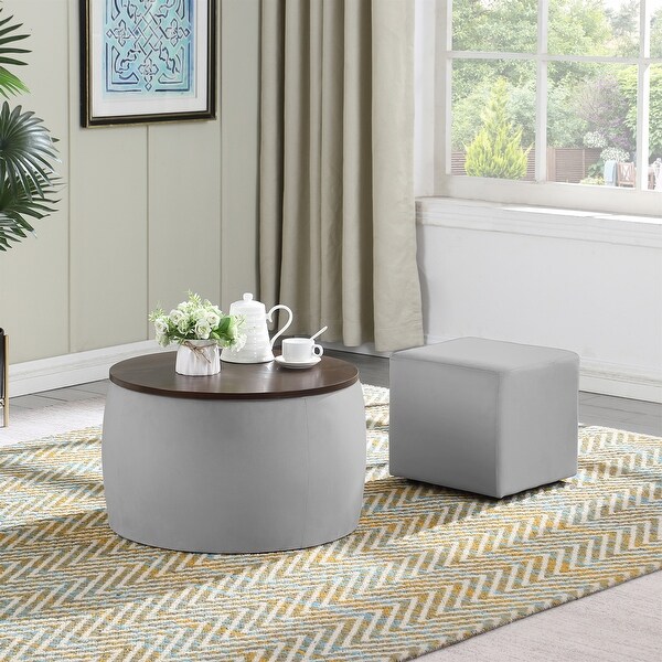 Round Ottoman Set with Storage (2 in 1 combination)