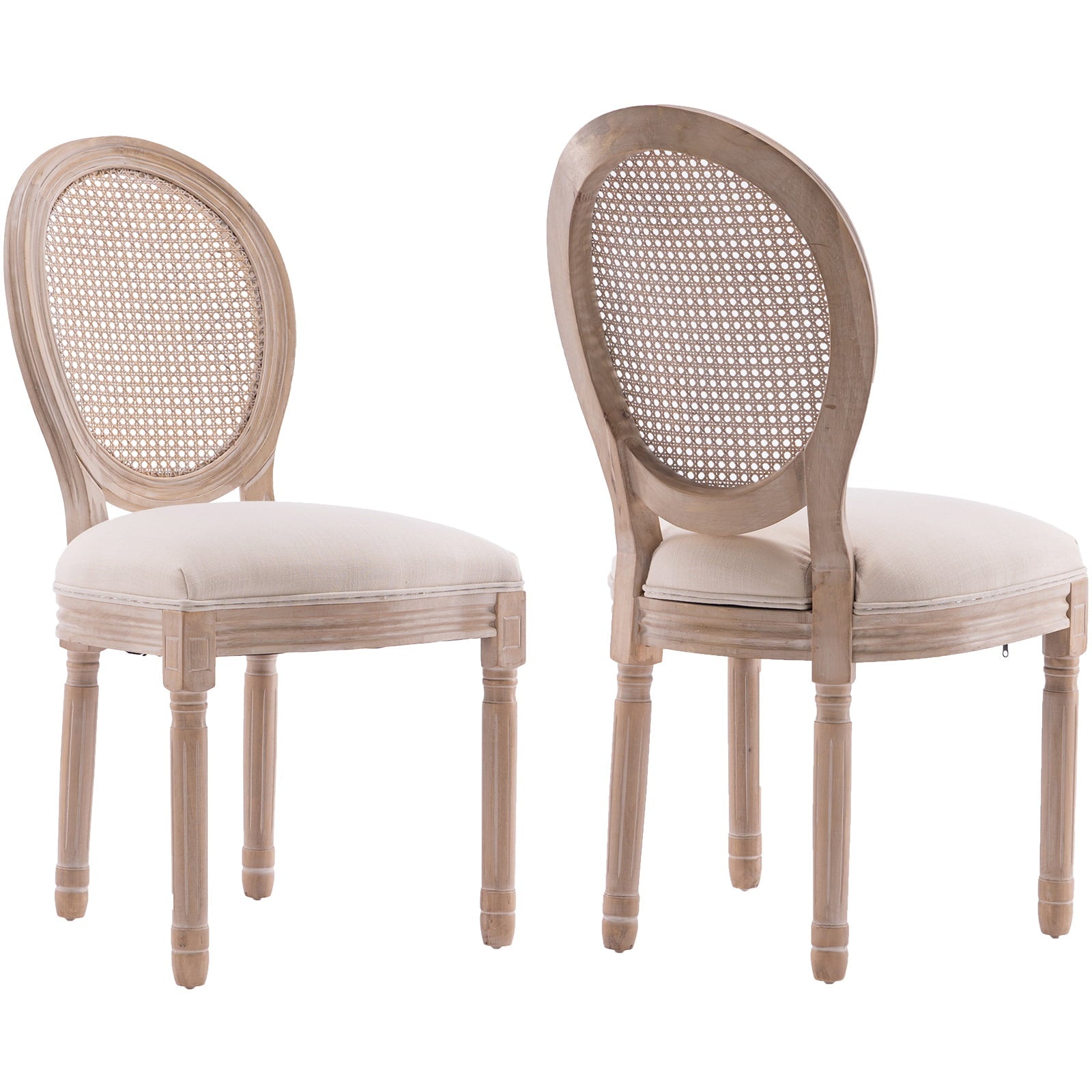 Dining Chairs Set of 2 - Kitchen and Dining Room Chairs Set of 2， Rustic Rattan or Upholstered， French Farmhouse Style， Solid Wood Frame