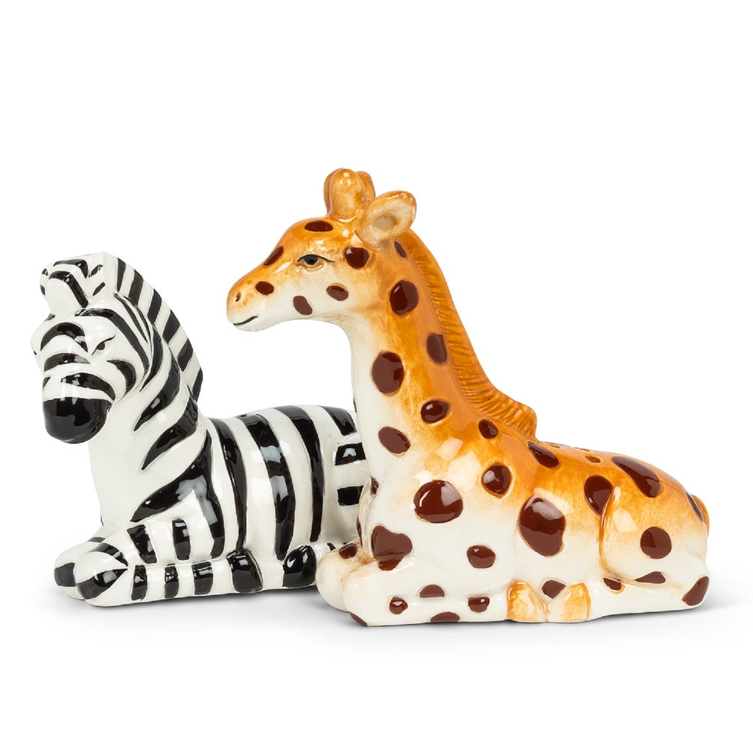 Zebra and Giraffe Sitting Salt and Pepper Shaker Set Ceramic - Multi