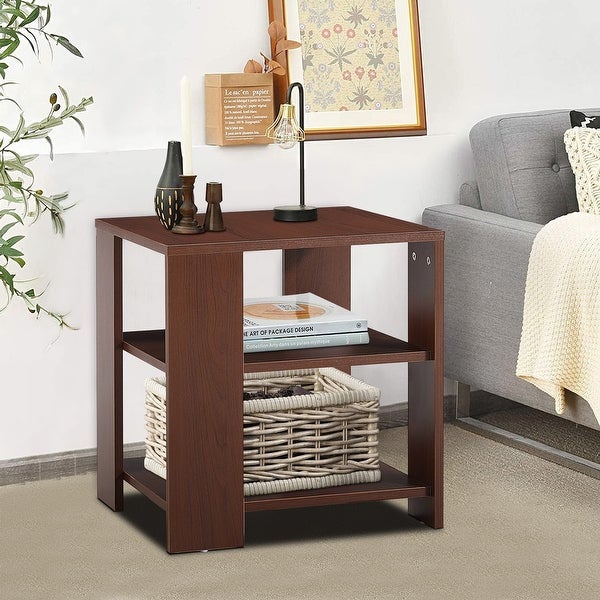 3-Tier End Table w/ Storage Shelf， Wood Side Table， Small Coffee Table - 17.7“