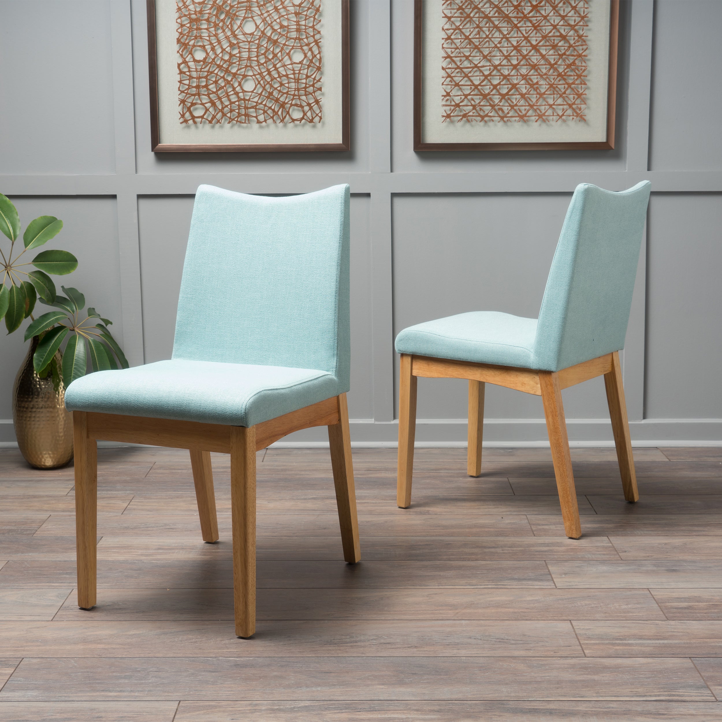 Gertrude Fabric & Wood Finish Mid-Century Modern Dining Chairs (Set of 2)