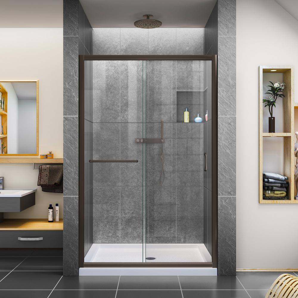 DreamLine Infinity-Z 44 to 48 in. x 72 in. H Semi-Frameless Sliding Shower Door in Oil Rubbed Bronze SHDR-0948720-06