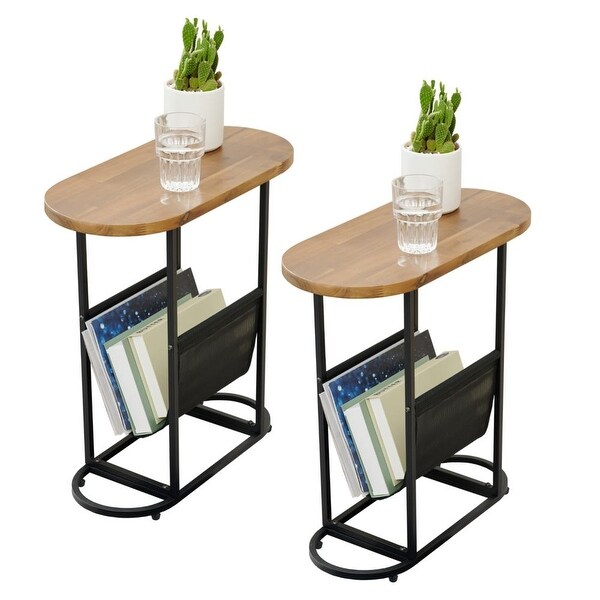 Set of 2 Small Side Tables With Magazines Organizer Storage Space