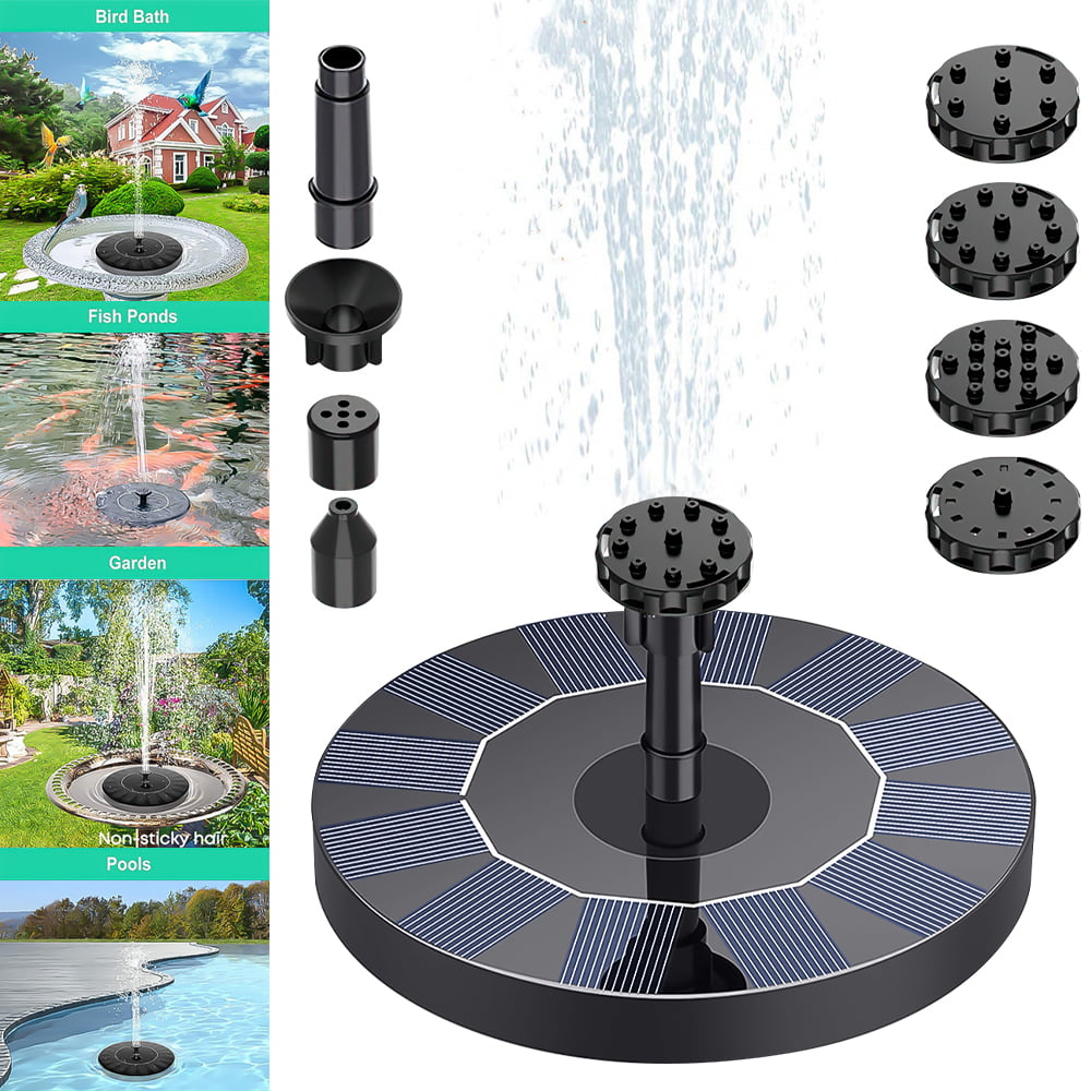 Solar Fountain Pump Free Standing Solar Birdbath Fountain 6 Water Styles Solar Powered Fountain Pumps Submersible Outdoor for Bird Bath Small Pond Swimming Pool Garden Patio and Lawn