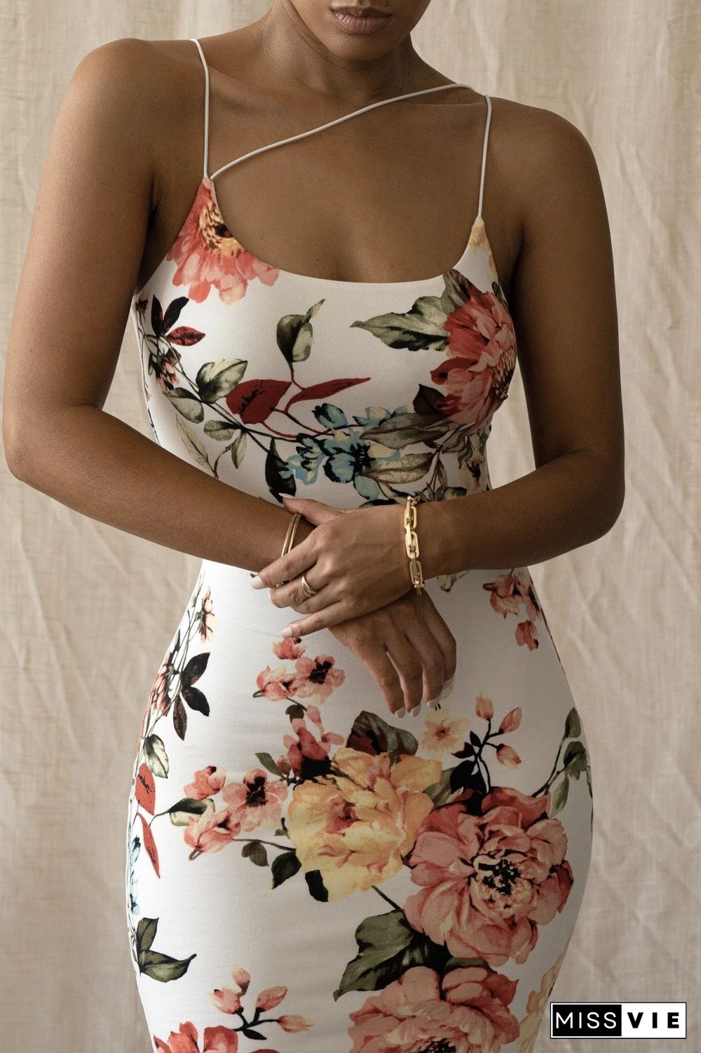 Sexy Sling Floral Printed Tight Beach Dress