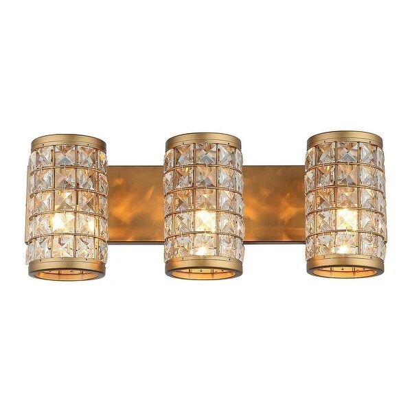 Aged Brass 3-Light Crystal Bathroom Vanity Lights Wall Sconce - 21.65-in W x 7.72-in H x 7.4-in D