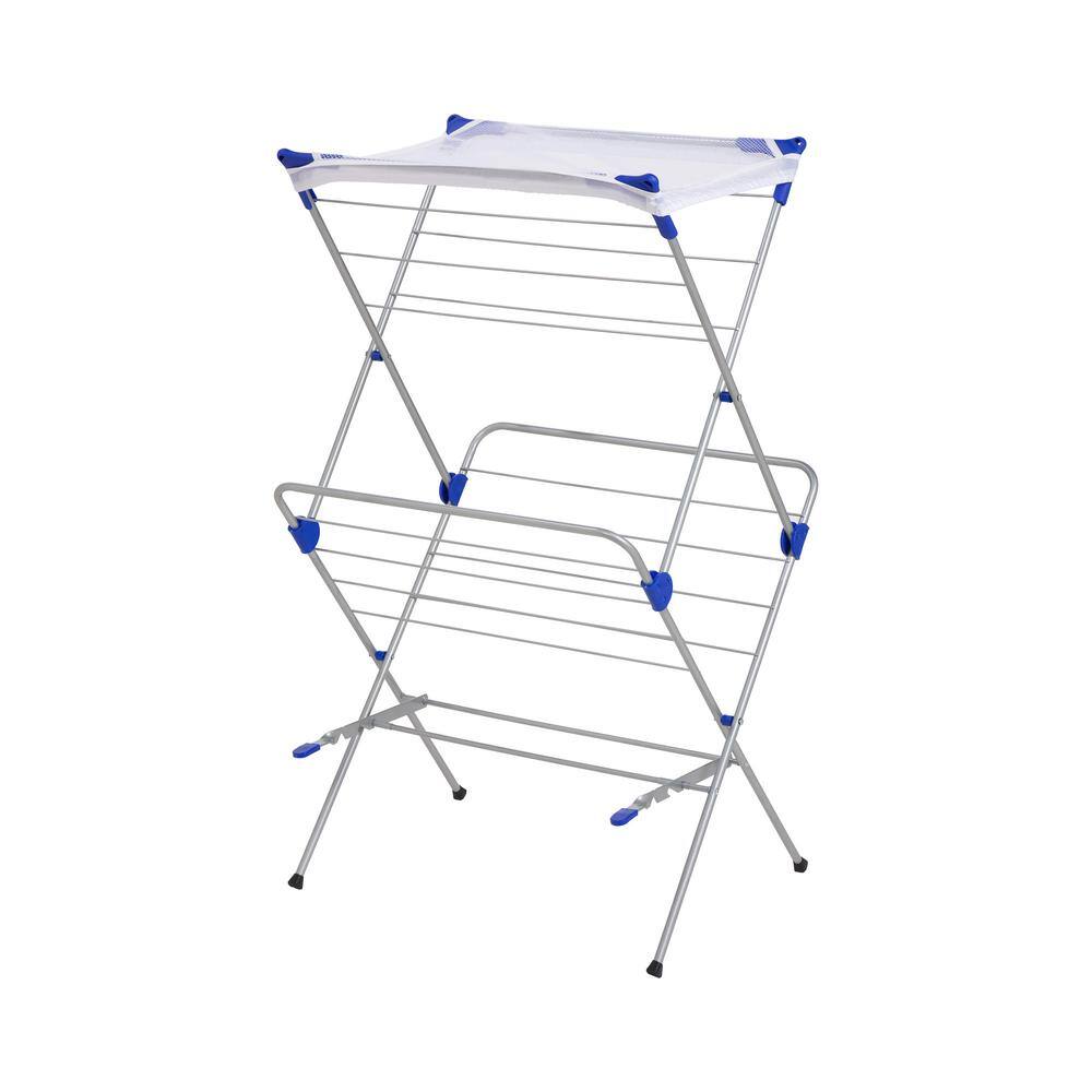 Honey-Can-Do 17 in. W x 41.5 in. H Silver and Blue Steel 2-Tier Mesh Top Drying Rack DRY-09232