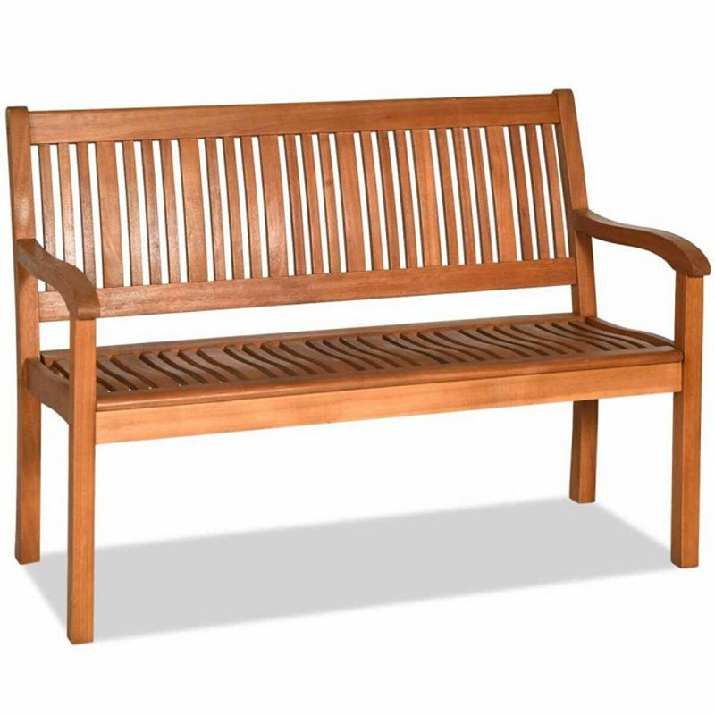 Hivago Two Person Solid Wood Garden Bench with Curved Backrest and Wide Armrest