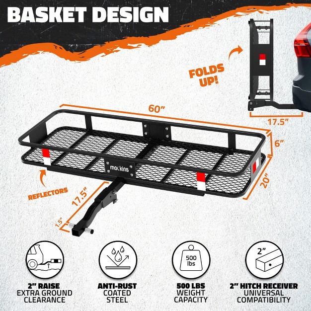 Mockins Hitch Mount Cargo Carrier Basket 60 quot x20 quot x6 quot Black