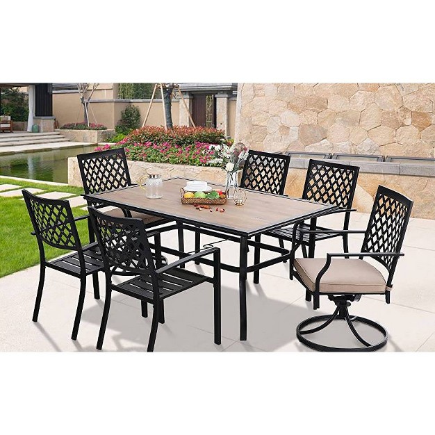 7pc Metal Patio Dining Set With Rectangular Umbrella Table amp 6 Swivel Chairs Captiva Designs