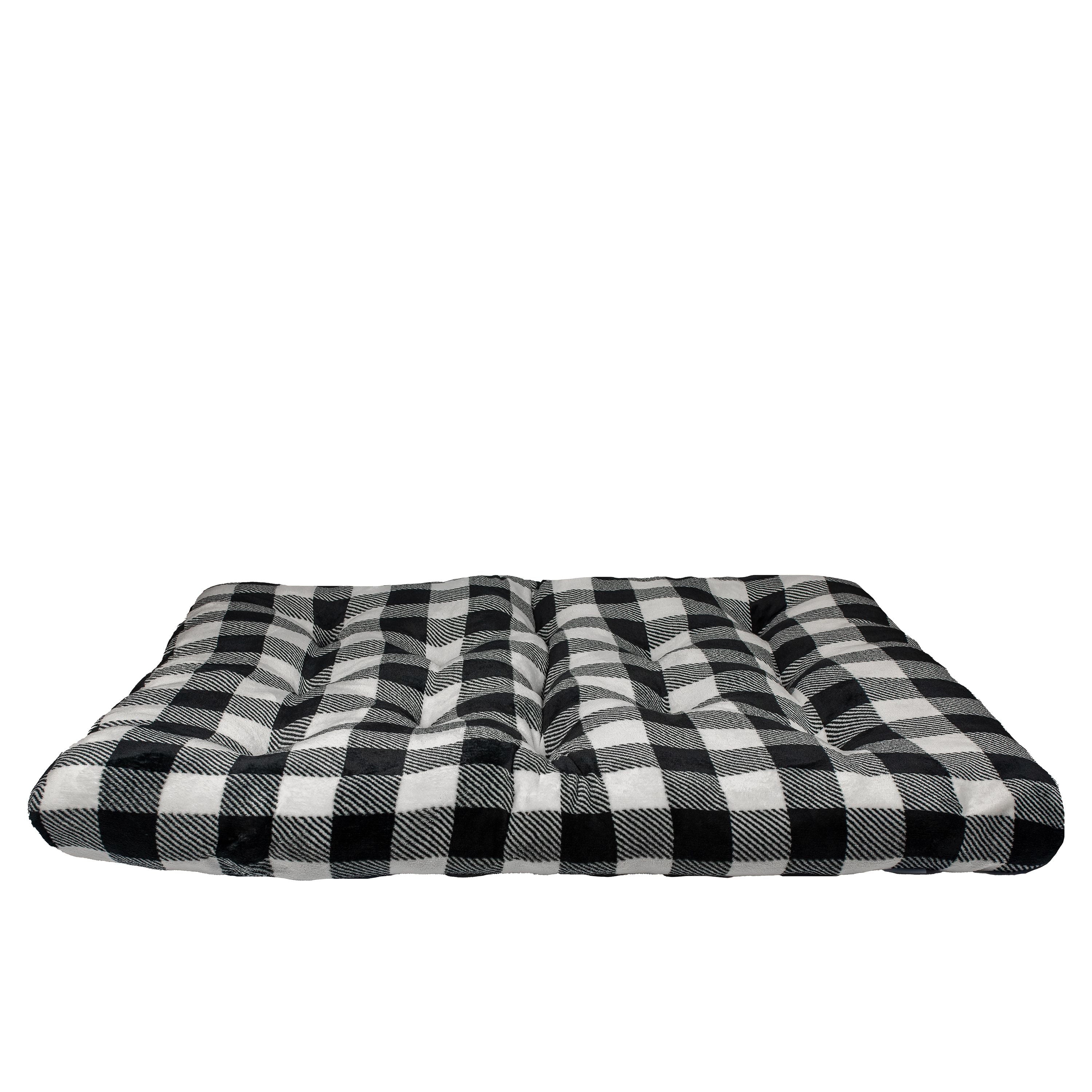 Vibrant Life Extra Large Dog Bed, Plush Tufted Black Buffalo Plaid