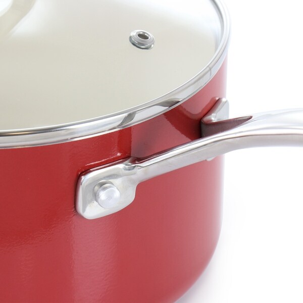 10 Piece Enameled Heavy Gauge Aluminum Ceramic Nonstick Cookware Set in Red