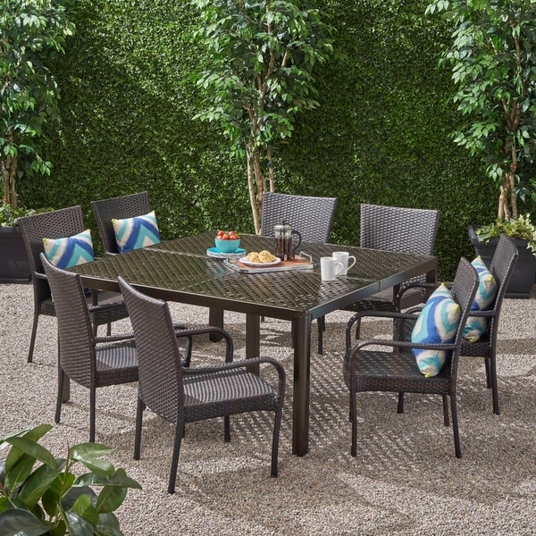 Bullpond Aluminum/ Brown Wicker 9piece Outdoor Dining Set by Christopher Knight Home