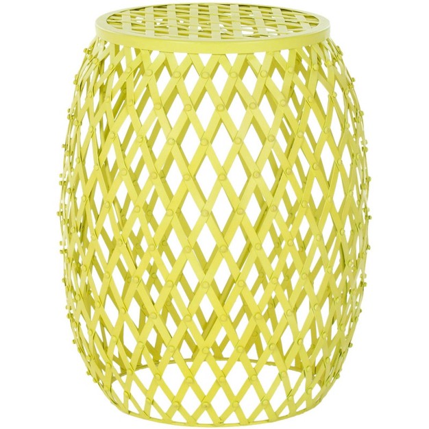 Evan Iron Strips Stool Accent Table Matte Yellow Safavieh