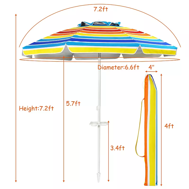 7.2 Feet Portable Outdoor Beach Umbrella with Sand Anchor and Tilt Mechanism