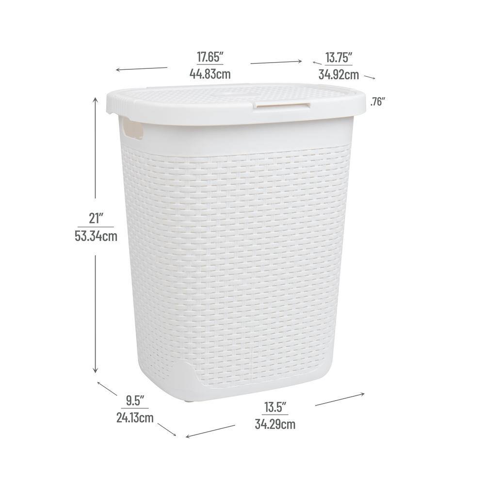 Mind Reader Basket Collection Slim Laundry Hamper 50 Liter (15kg33lbs) Capacity Attached Hinged Lid White 50HAMP-WHT