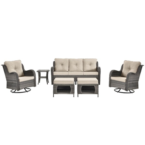 Wicker Patio Furniture Conversation Set with High Back Swivel Chairs and Storage Ottomans，Cushions Included🎃