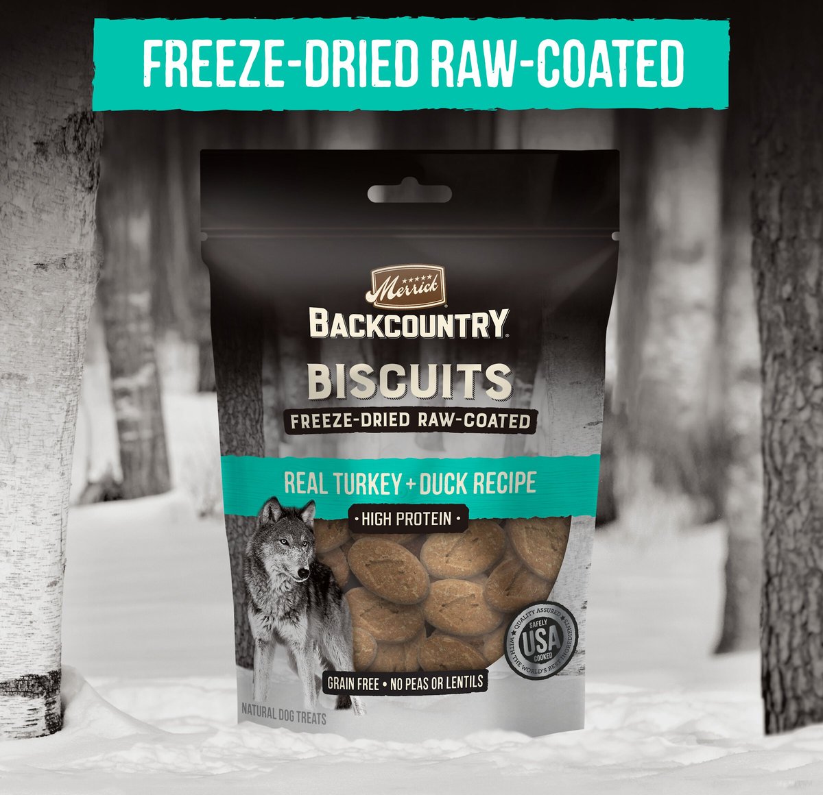 Merrick Backcountry Biscuits Real Turkey + Duck Recipe Grain-Free Freeze-Dried Raw Coated Dog Treats