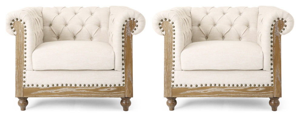 Chesterfield Tufted Club Chairs  Nailhead Trim  Set of 2   French Country   Armchairs And Accent Chairs   by GDFStudio  Houzz