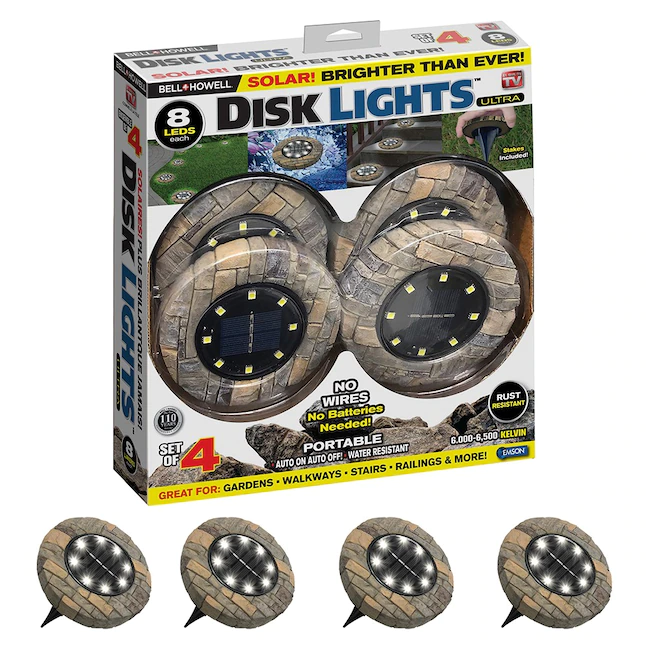 Bell+Howell 4-Pack Disk Lights Stone 8-Bulb (80-Lumen 3-Watt) Auto On/Off Outdoor Camouflaged LED Lighting As Seen On TV (6000 K)